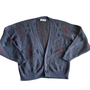 Vintage‎ Jantzen Argyle Diamond Knit Cardigan Sweater Mens L Retro Grandpa Cosby